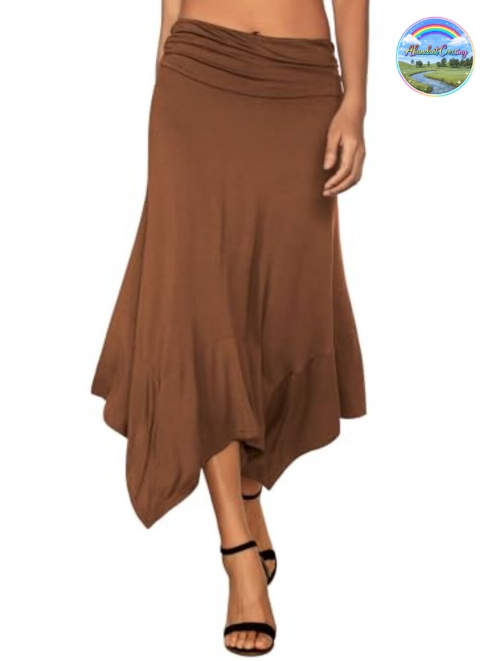 Flow Midi Skirt Handkerchief Hem High Low Ruched Elastic Waist